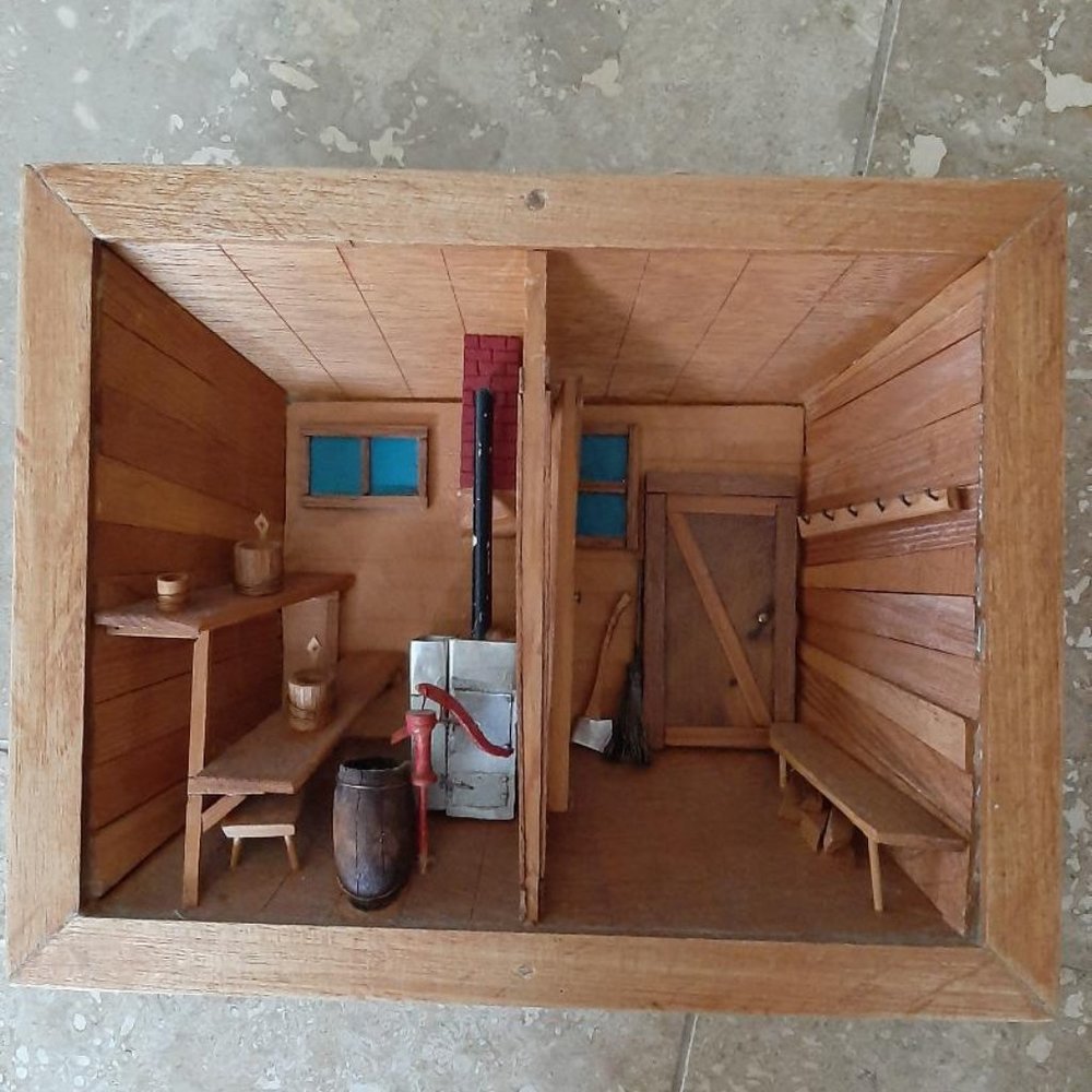Antique Handmade 3-D Woodwork Collectible Finnish Sauna